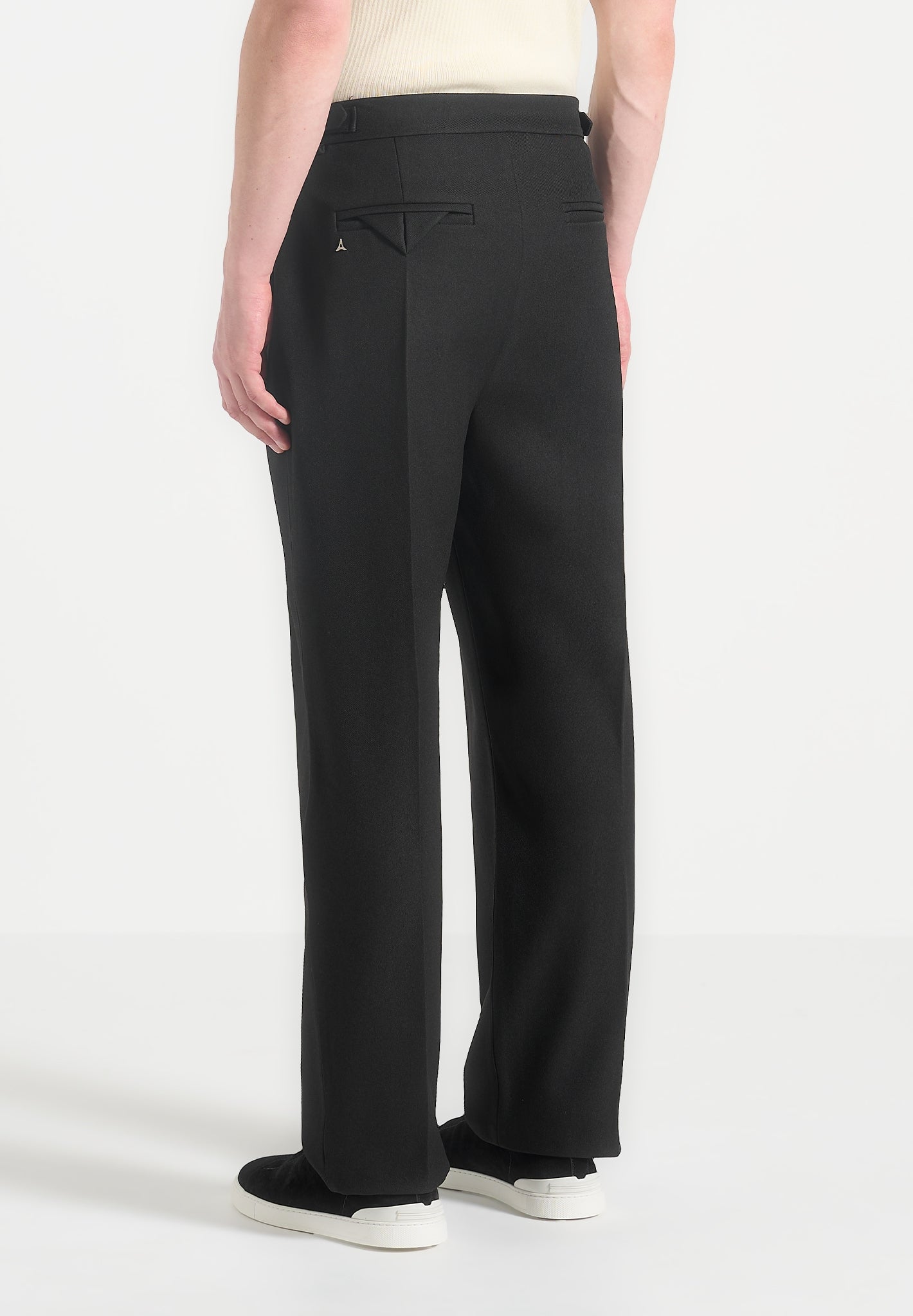 Relaxed Fit Twin Pleat Tailored Trousers - Black