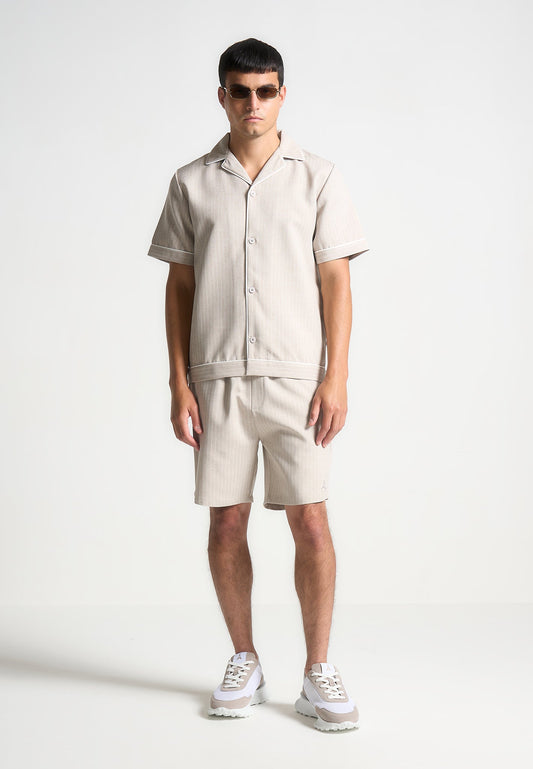Pinstripe Revere Shirt - Beige
