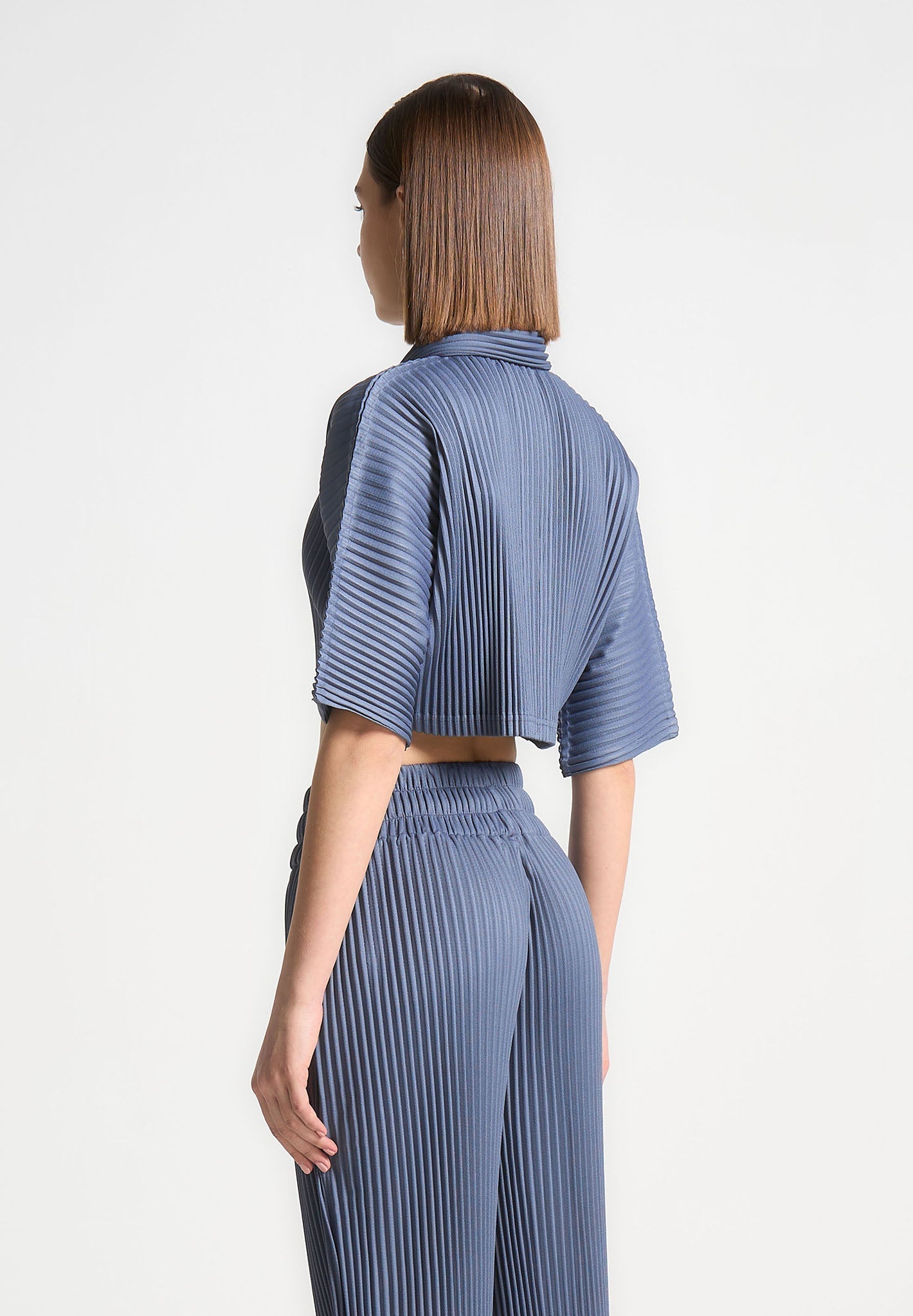Pleated Cropped Shirt - Steel Blue