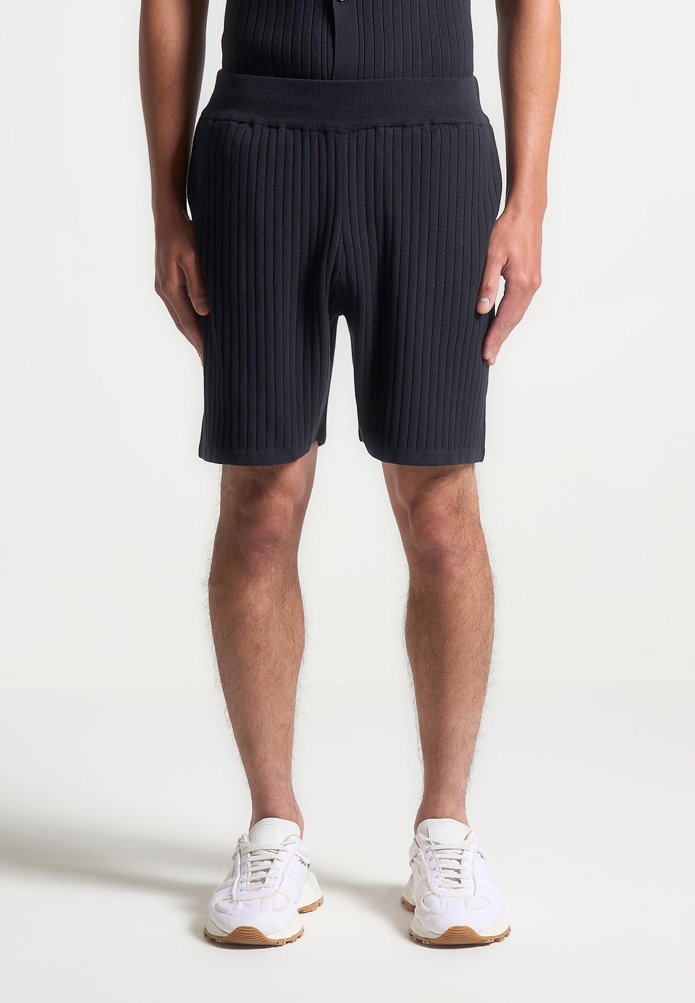Ribbed Knit Shorts - Navy