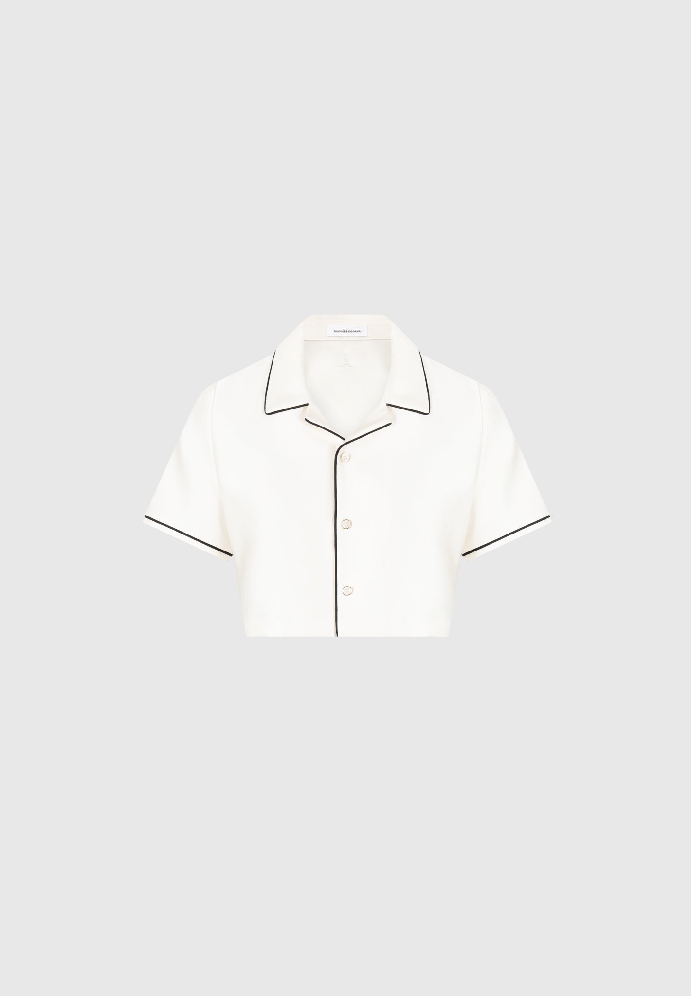 Satin Cropped Shirt with Piping - Cream