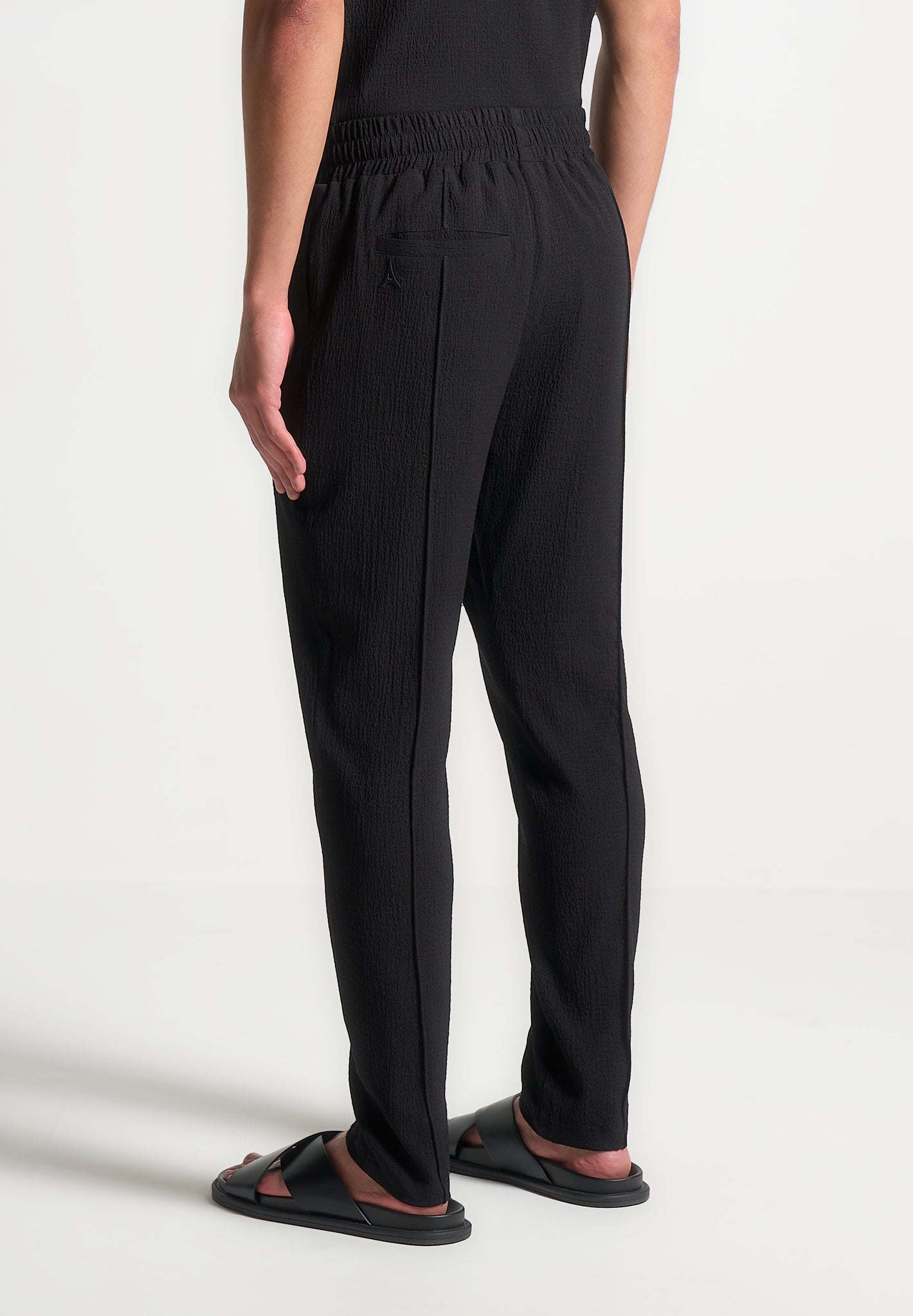 Seersucker Tapered Trousers - Black