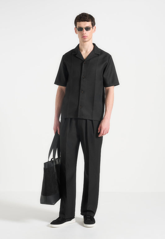 Relaxed Fit Twin Pleat Tailored Trousers - Black