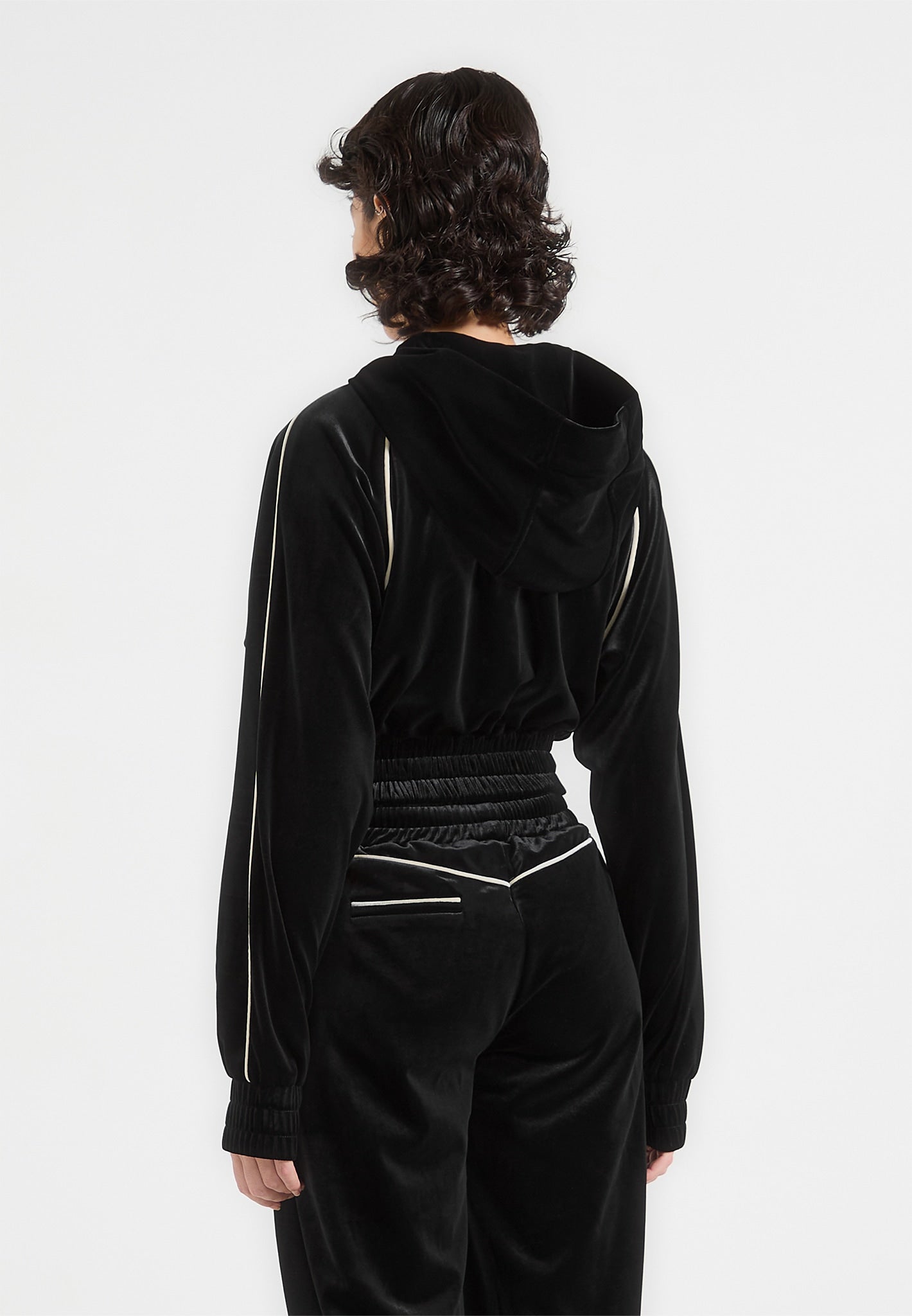 Eiffel Velour Zip Through Hoodie - Black