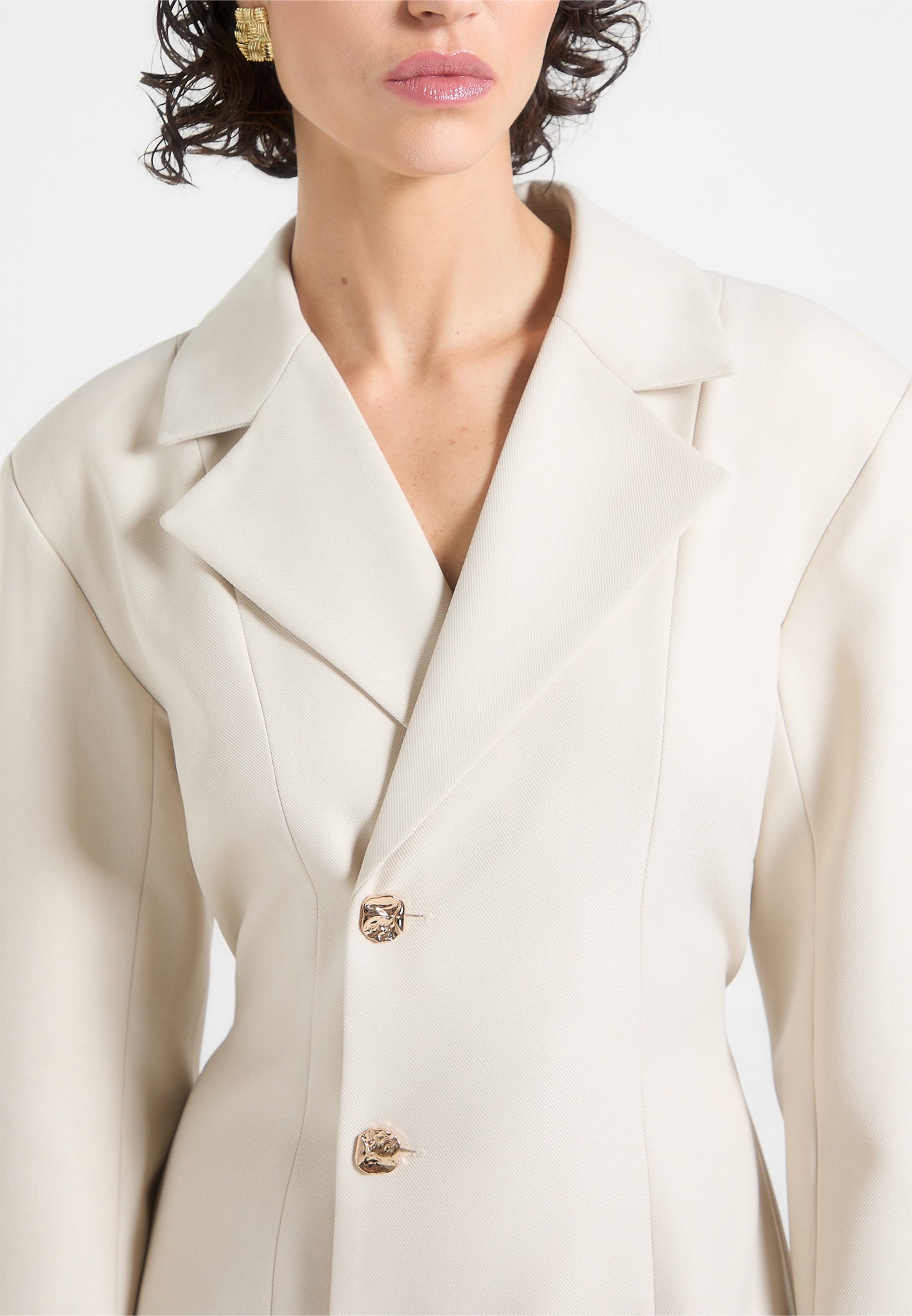 Tailored Cinch Blazer Dress with Pleats - Beige