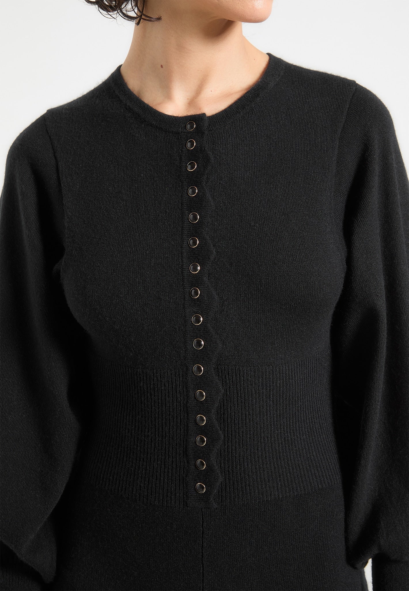 Knitted Scallop Hem Playsuit - Black