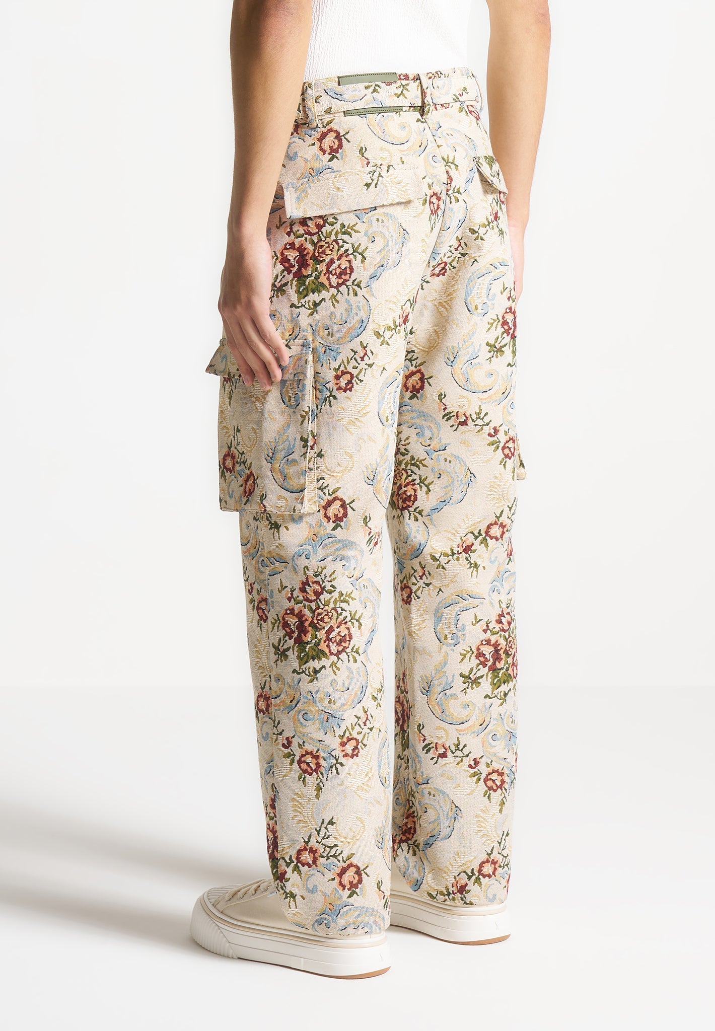 Jacquard Cargo Trousers - Beige