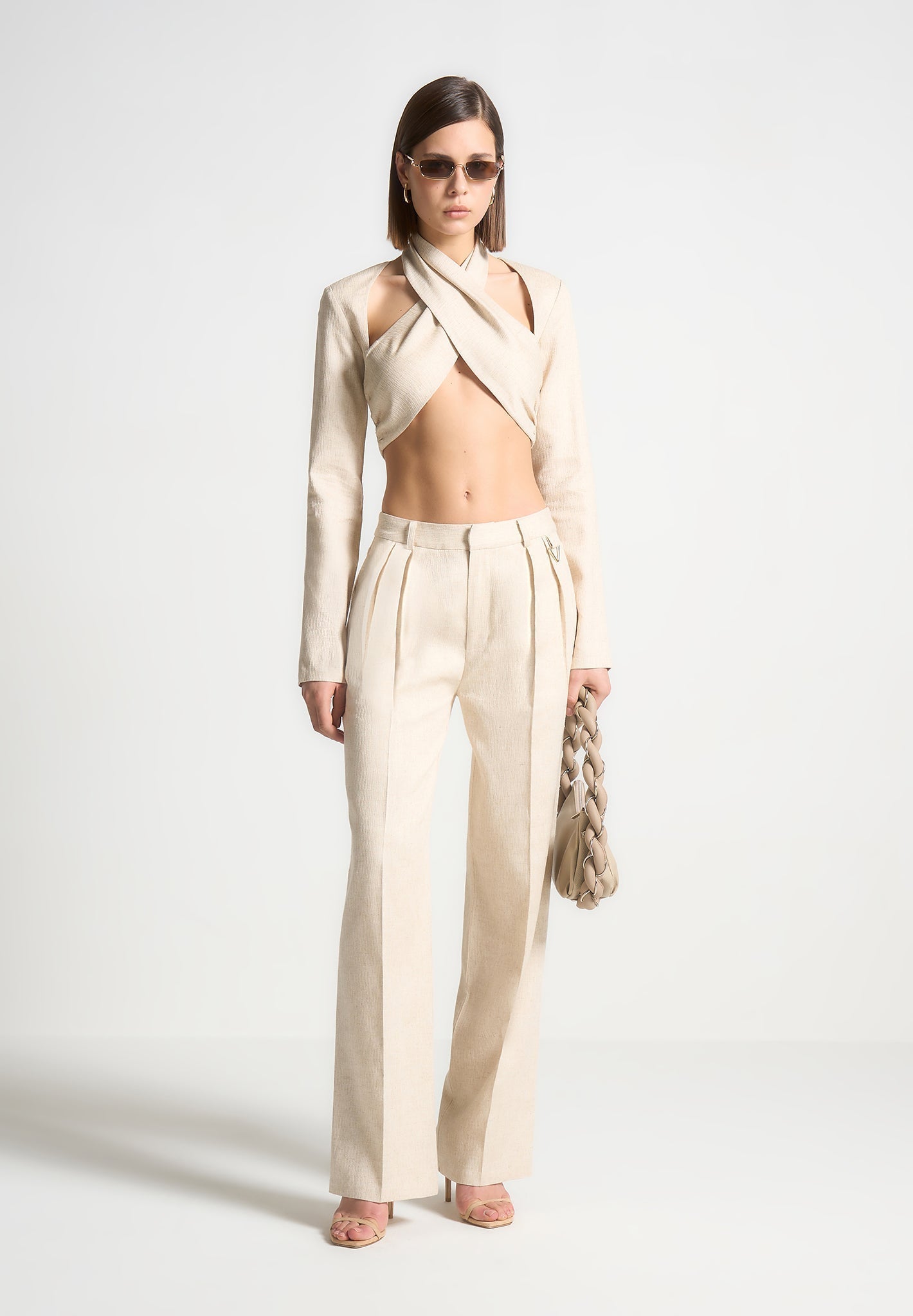 Linen Crossover Bolero Top - Natural