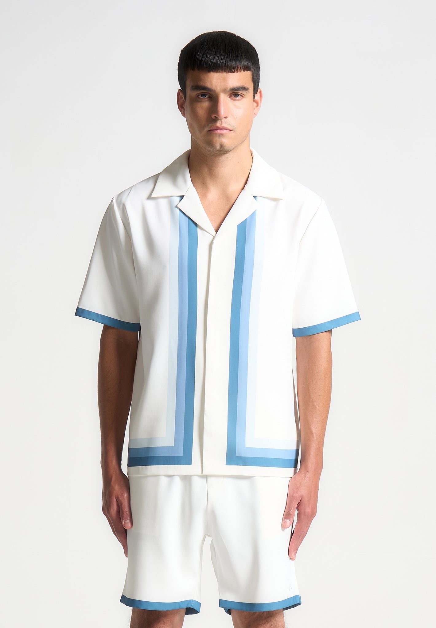 Ombré Border Revere Shirt - White/Blue